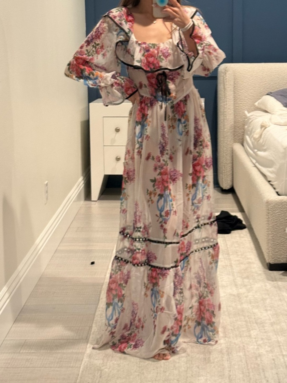 For Love And Lemons Floral Severine Maxi Dress - Pink and Cream - Picture 4 of 4